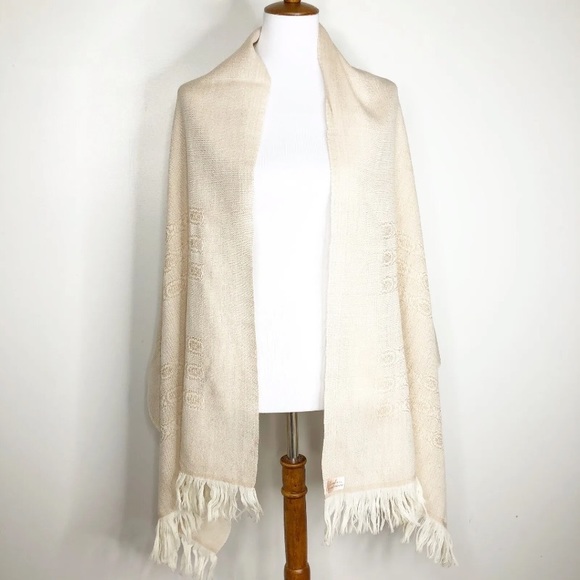 Churchill Accessories - Churchill Handwoven Shawl Scarf tan knit fringe 63"x27"